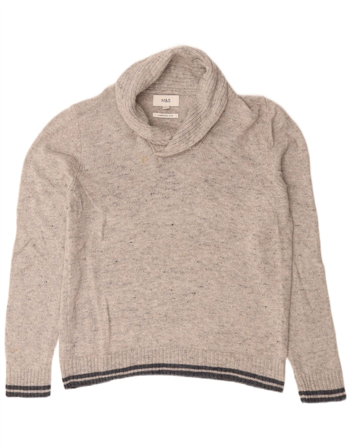 Marks & Spencer Herre Shawl Neck Jumper Sweater Large Grey Flecked Lammeuld