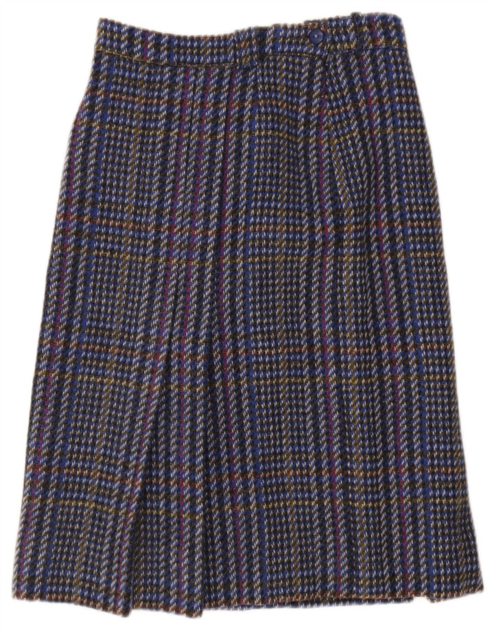 Gonna vintage da donna W24 XS in lana a quadri blu