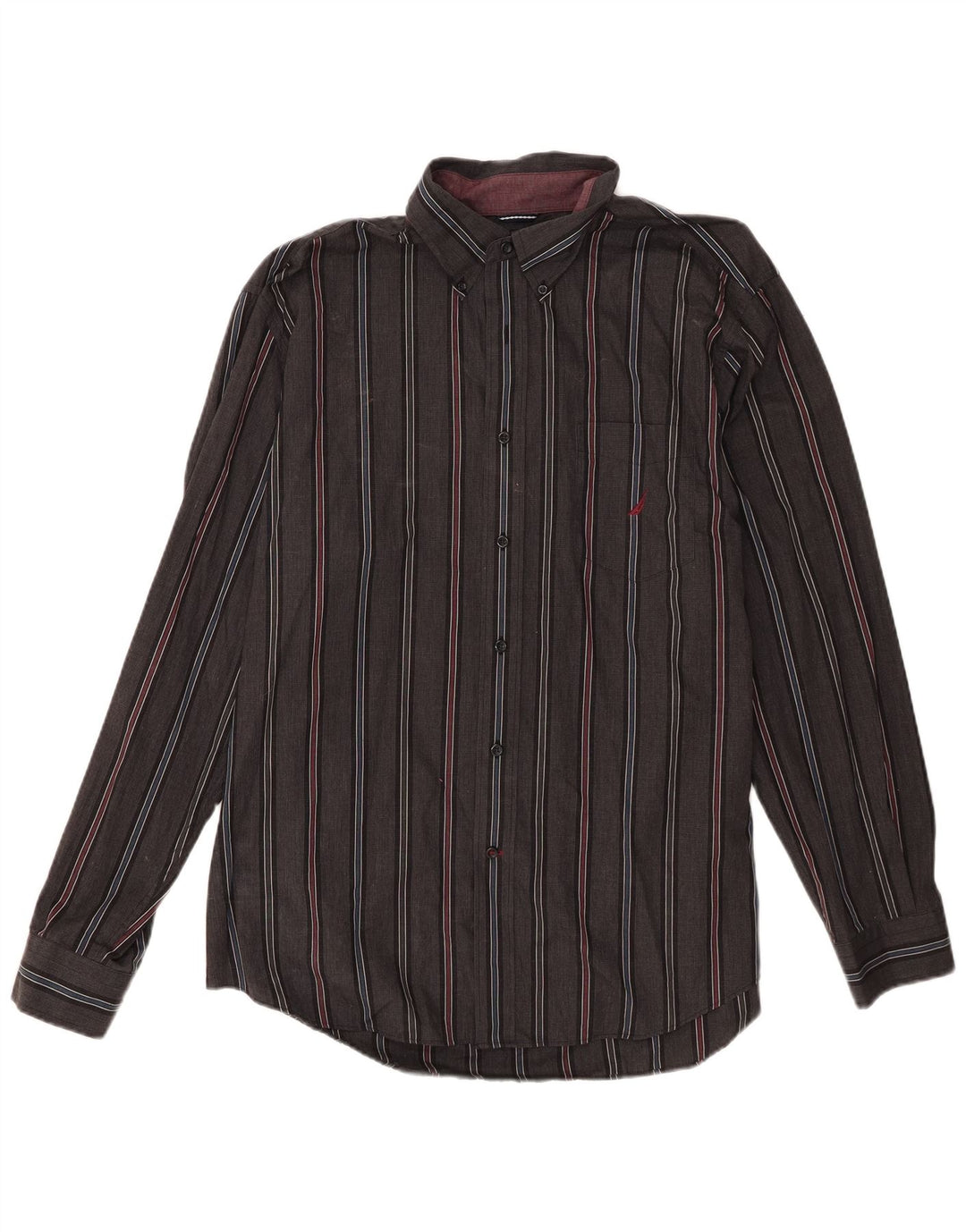 Nautica Mens Shirt XL Grey Striped Cotton
