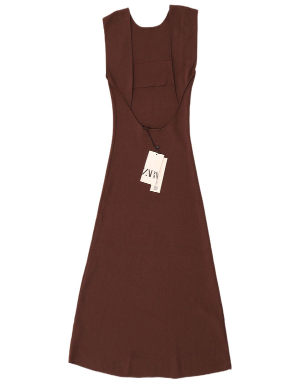 Zara Damen Ärmelloses Maxikleid UK 12 Mittelbraune Viskose
