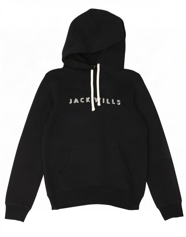 Jack Wills Womens Graphic Hoodie Jumper UK 8 Small Black Cotton