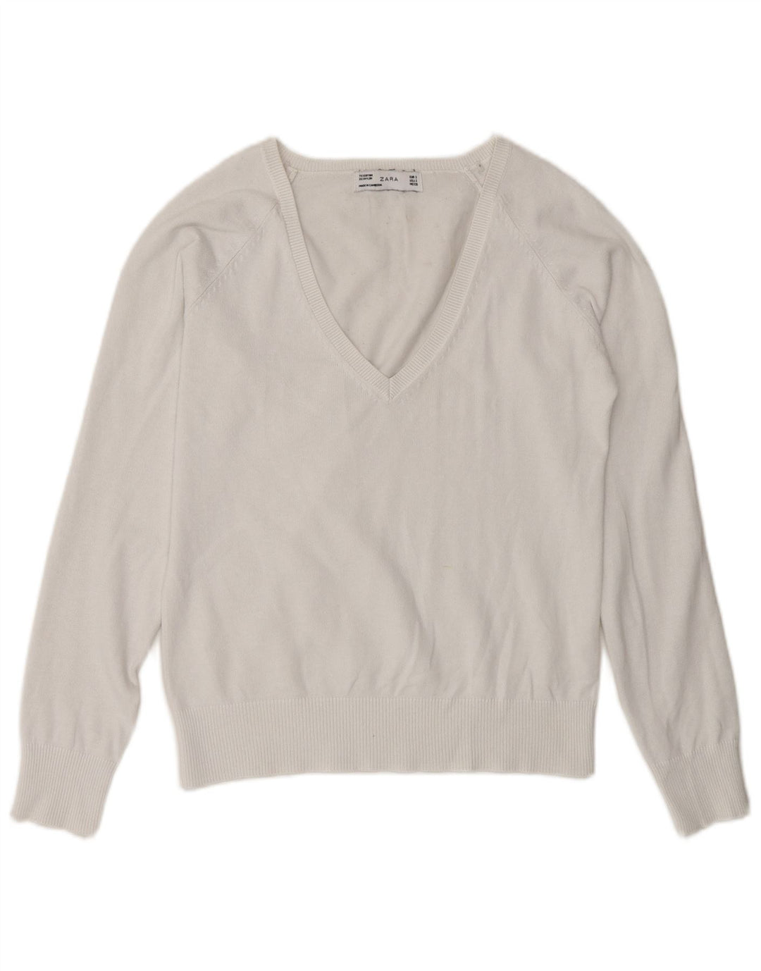 Zara Womens V-Neck Jumper Sweater UK 10 Small White