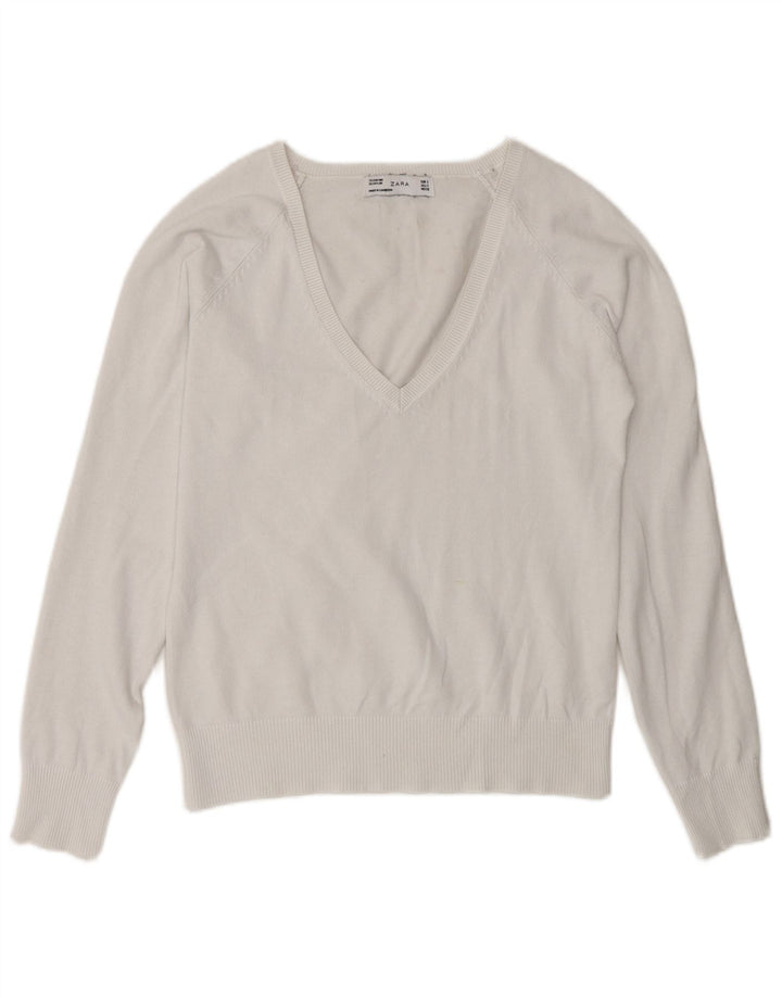 Zara Womens V-Neck Jumper Sweater UK 10 Small White