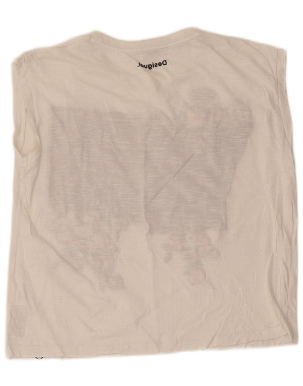 Desigual Damen Übergroßes Grafik-Trägershirt UK 6 XS Weiße Baumwolle