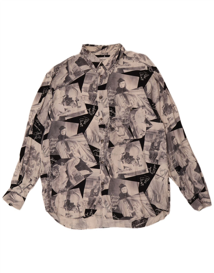 Vintage Mens Graphic Shirt XL Grey Patchwork