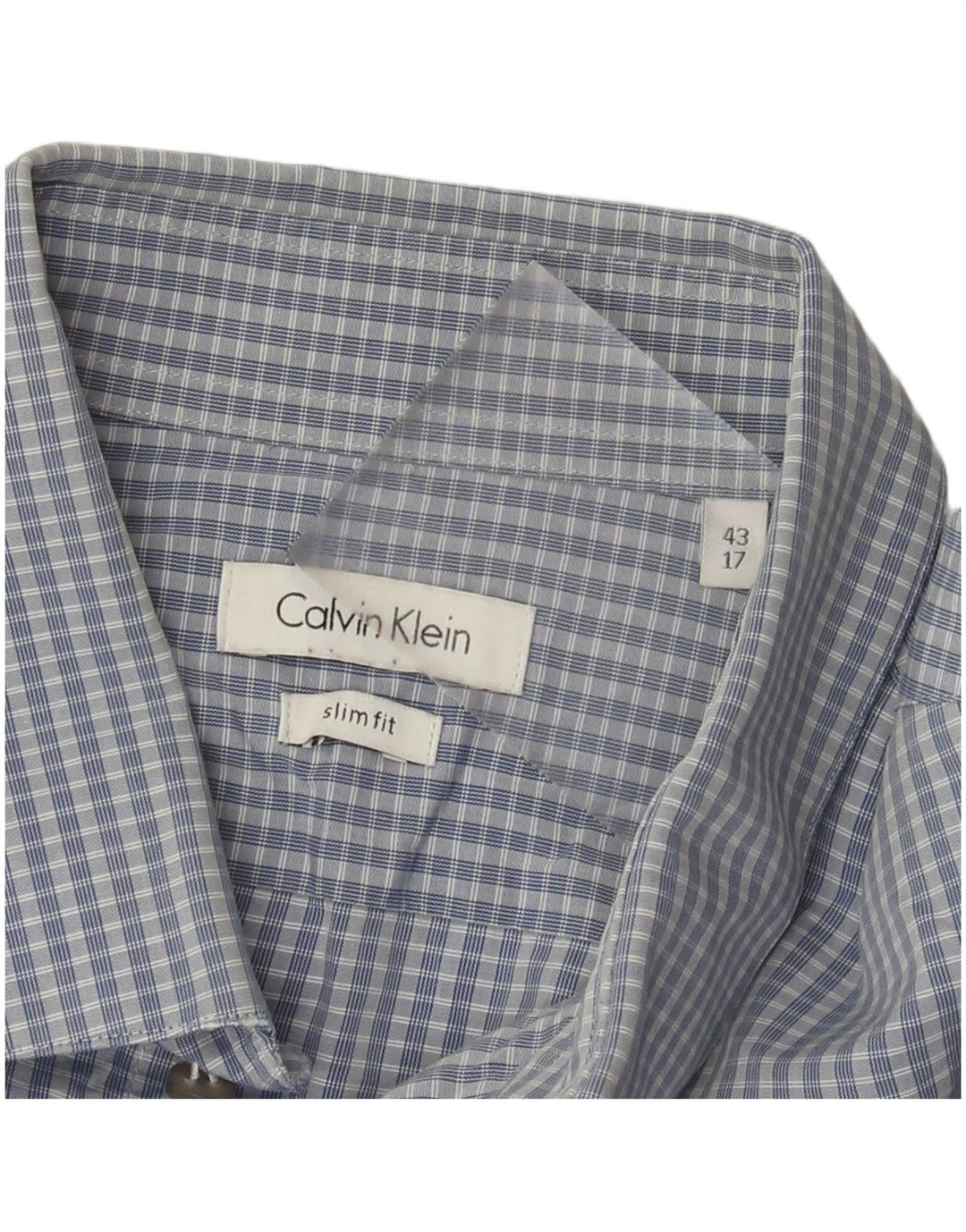 Calvin Klein Mens Slim Fit Shirt Size 43 17 XL Blue Check