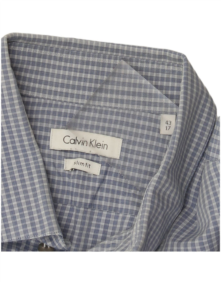 Calvin Klein Mens Slim Fit Shirt Size 43 17 XL Blue Check