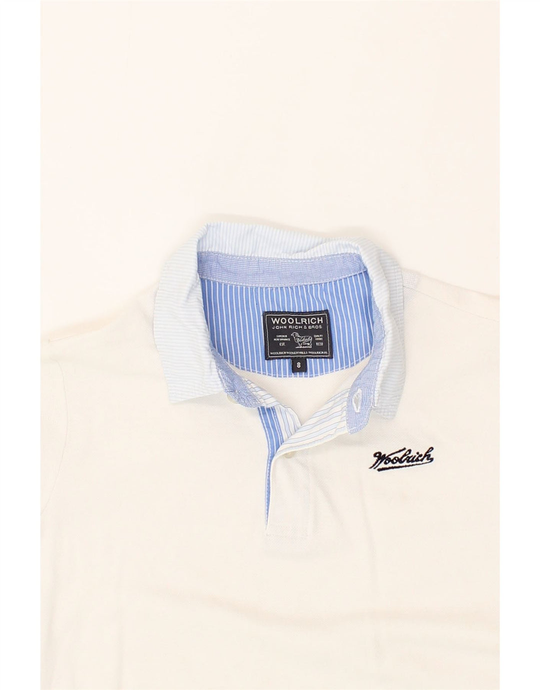 WOOLRICH Boys Polo Shirt 7-8 Years White Cotton Vintage Woolrich and Second-Hand Woolrich from Messina Hembry 