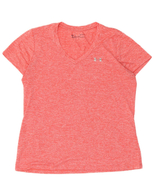 Under Armour Womens Short Sleeve T-Shirt Top UK 16 Large Orange Sports