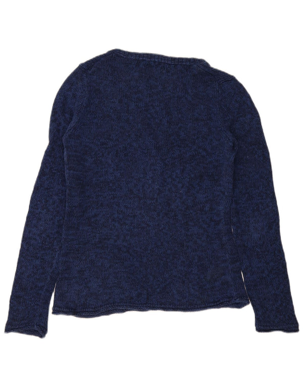 Eddie Bauer Womens V-Neck Jumper Sweater UK 6 XS Navy Blue Flecked