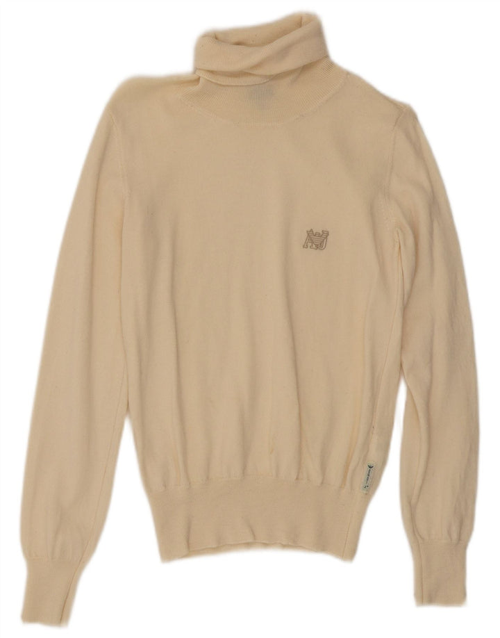 Armani Jeans Womens Roll Neck Jumper Sweater UK 12 Medium Beige Wool
