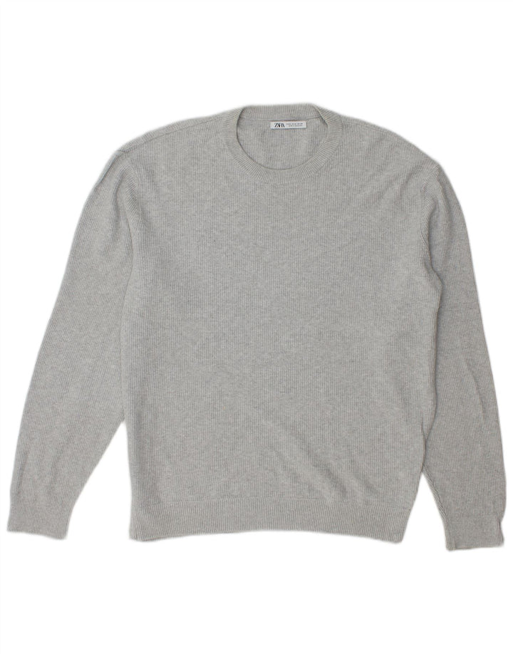 Zara Mens Crew Neck Jumper Sweater Medium Grey Cotton