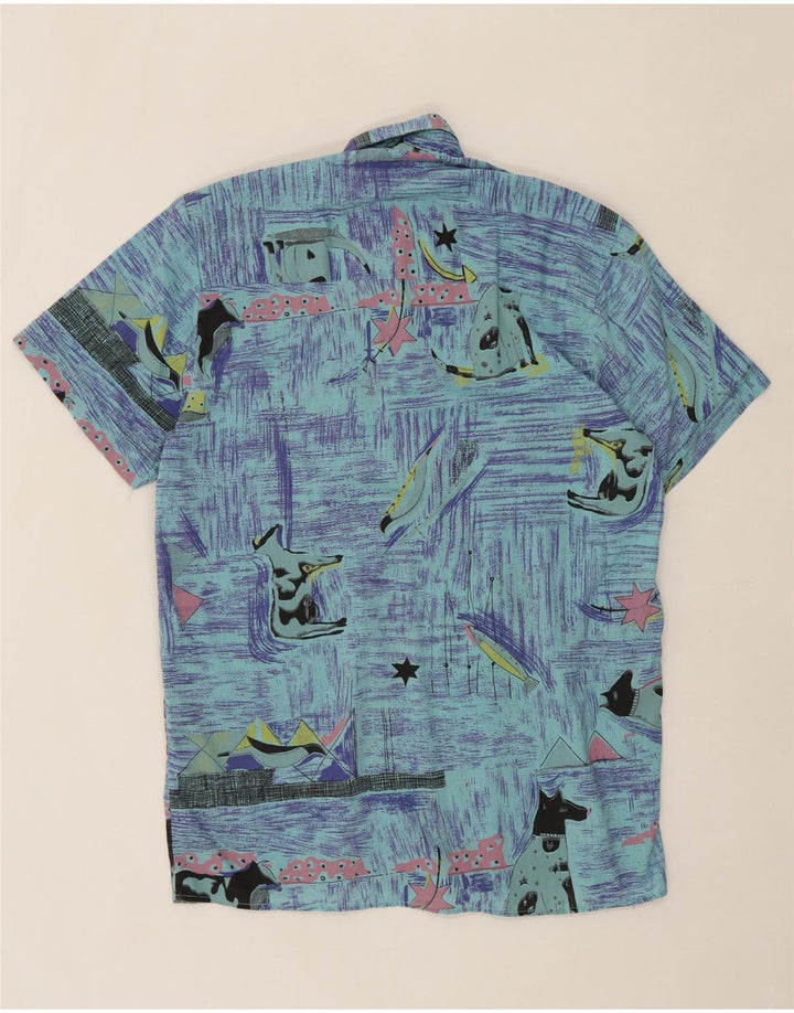 BURCARDI Mens Graphic Short Sleeve Shirt Size 39/40 Medium Blue Polyester Vintage Burcardi and Second-Hand Burcardi from Messina Hembry 