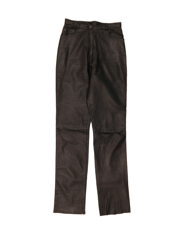 EQUIPE Womens Straight Leather Trousers IT 42 Medium W28 L34 Black Leather Vintage Equipe and Second-Hand Equipe from Messina Hembry 