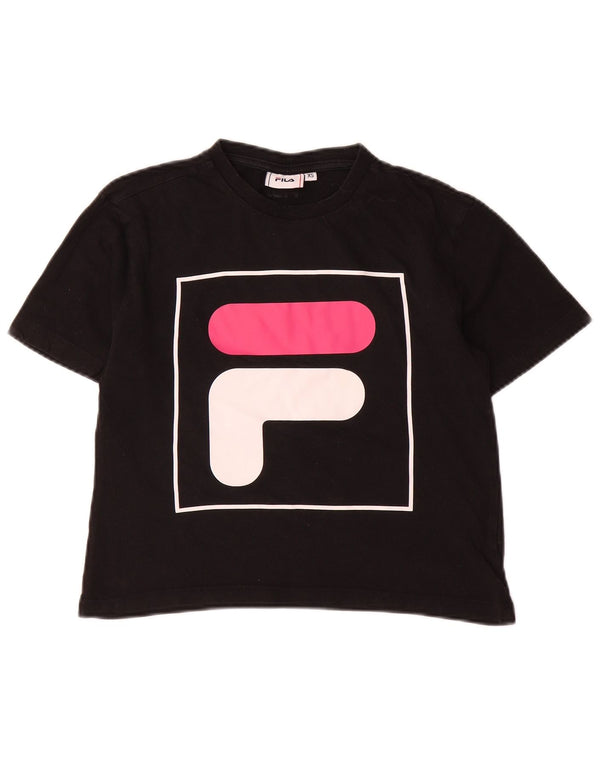 Fila Womens Crop Graphic T-Shirt Top UK 6 XS Black Cotton