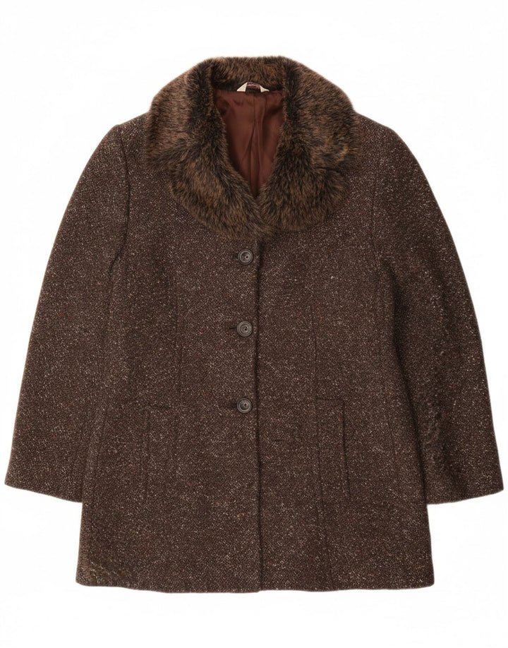 STEFANEL Womens Overcoat UK 12 Medium Brown Flecked Wool Vintage Stefanel and Second-Hand Stefanel from Messina Hembry 