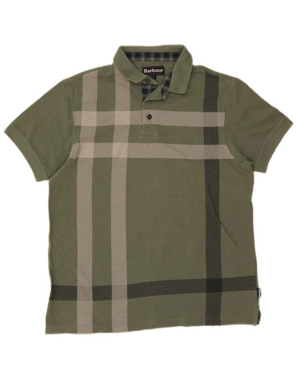 Barbour Mens Polo Shirt Large Green Check