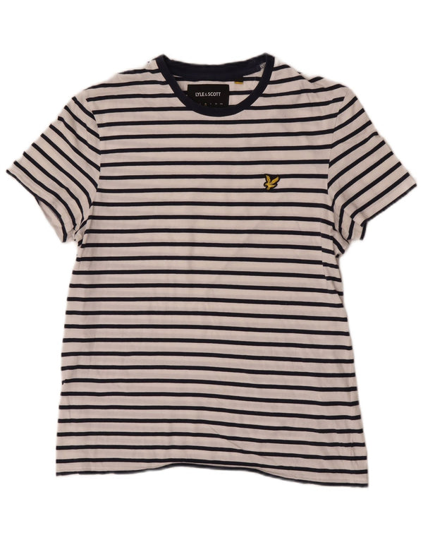 Lyle & Scott T-shirt da uomo Top in cotone a righe bianche medie