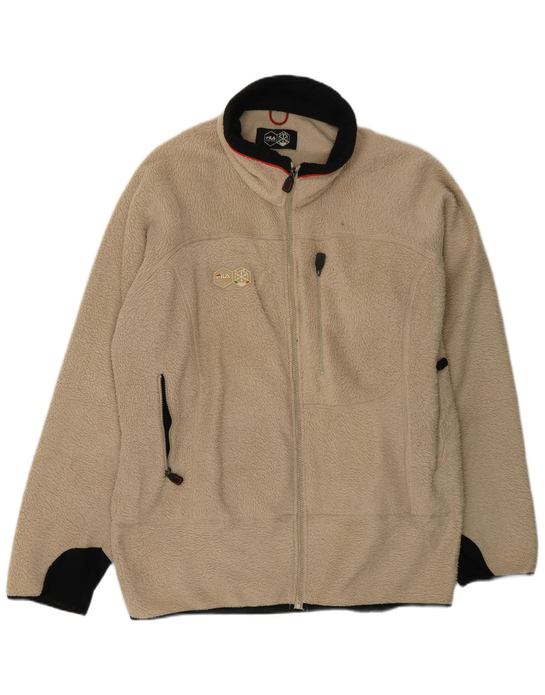FILA Mens Fleece Jacket UK 44 2XL Beige Colourblock Polyester