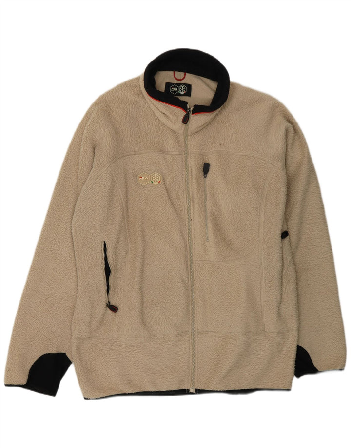 FILA Mens Fleece Jacket UK 44 2XL Beige Colourblock Polyester