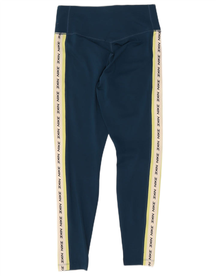 NIKE Womens Dri Fit Graphic Leggings UK 8 Small Blue Polyester