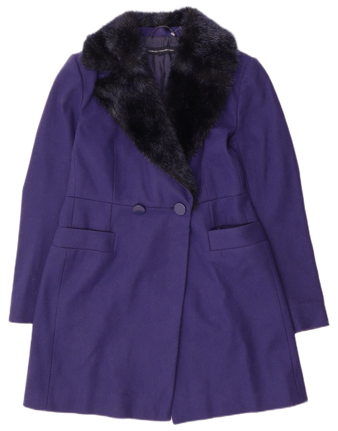 French Connection Womens Double Breasted Coat UK 10 Small Purple Wool