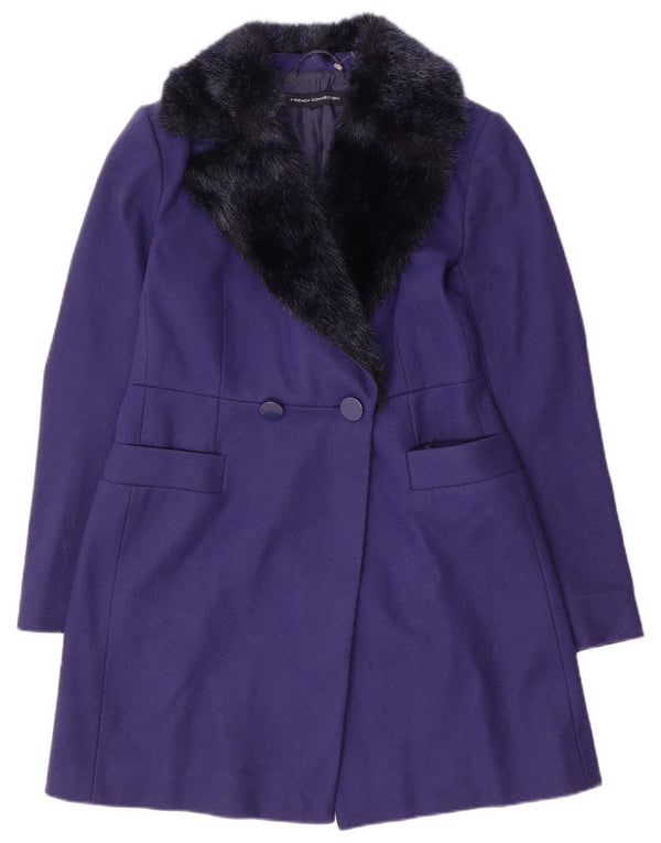 French Connection Zweireihiger Damenmantel UK 10 Small Lila Wolle