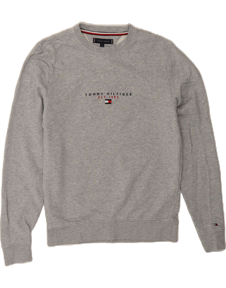 TOMMY HILFIGER Mens Graphic Sweatshirt Jumper Small Grey Cotton Vintage Tommy Hilfiger and Second-Hand Tommy Hilfiger from Messina Hembry 