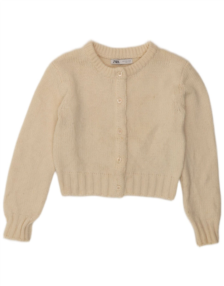 Maglione cardigan corto da donna Zara UK 12 medio bianco sporco poliammide