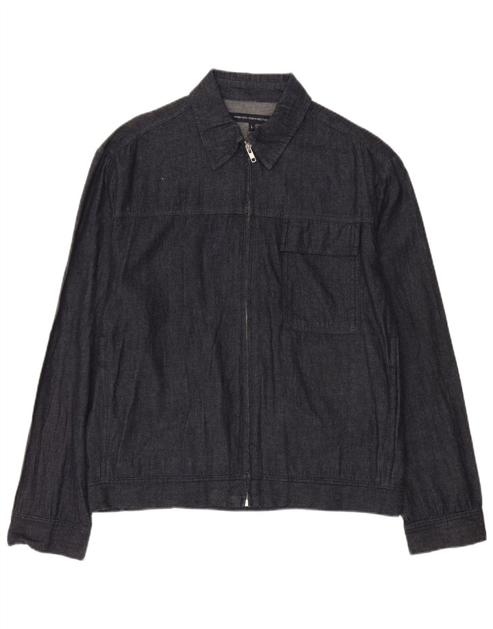 French Connection Mens Denim Bomber Jacket UK 40 Large Navy Blue Cotton