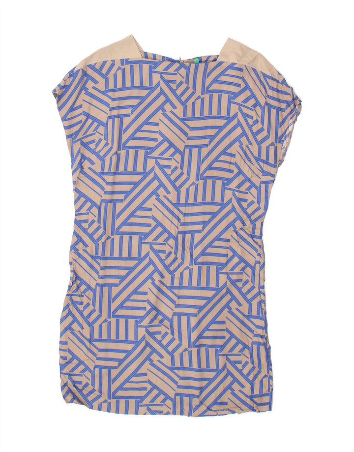 BENETTON Womens Abstract Pattern Sheath Dress UK 14 Large Blue Vintage Benetton and Second-Hand Benetton from Messina Hembry 