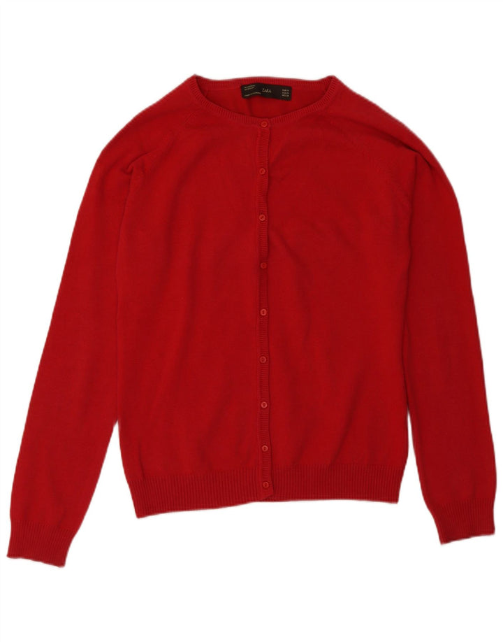 Zara Dame Cardigan Sweater UK 12 Medium Rød Bomuld