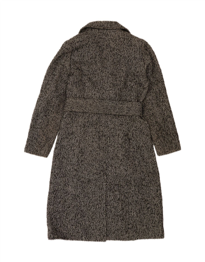 Marks & Spencer Womens Double Breasted Coat UK 10 Small Grey Herringbone