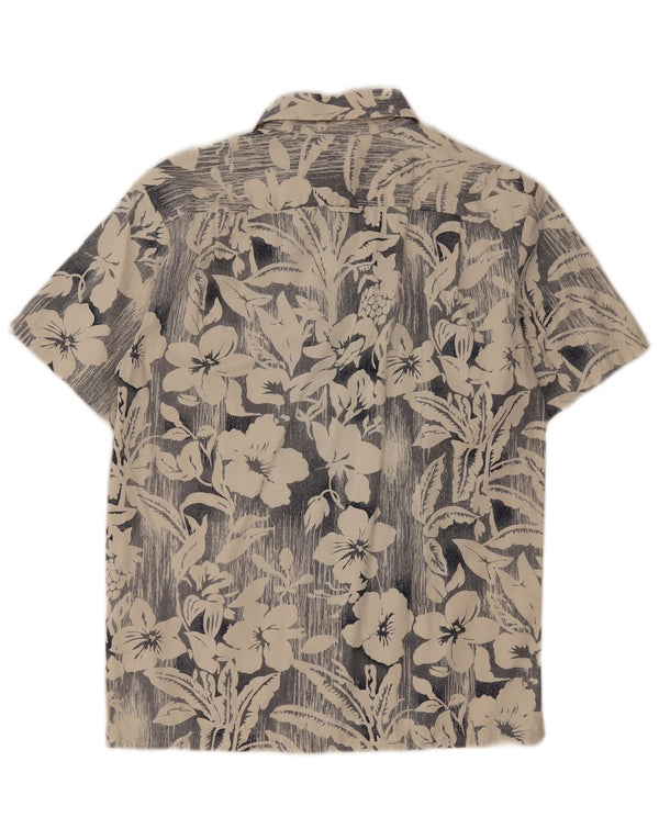 Benetton Mens Short Sleeve Shirt Small Beige Floral Cotton