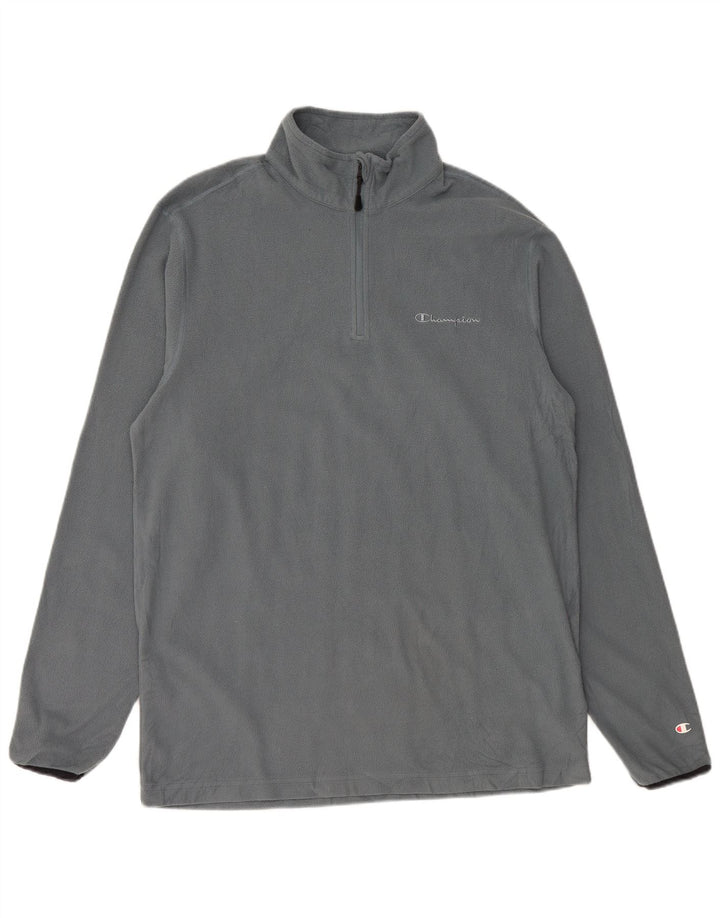 CHAMPION Mens Zip Neck Fleece Jumper 2XL Blue Polyester