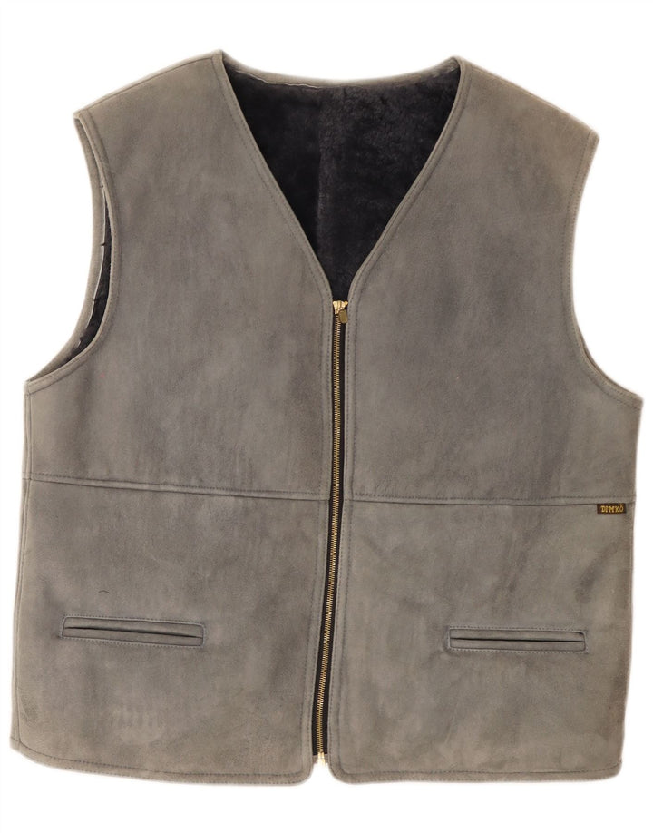 Gilet vintage da uomo in shearling IT 54 2XL in pelle grigia