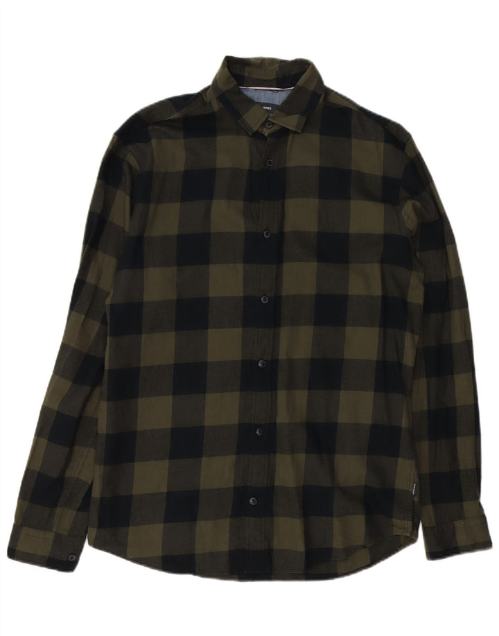 Jack & Jones Mens Flannel Shirt Medium Khaki Check Cotton