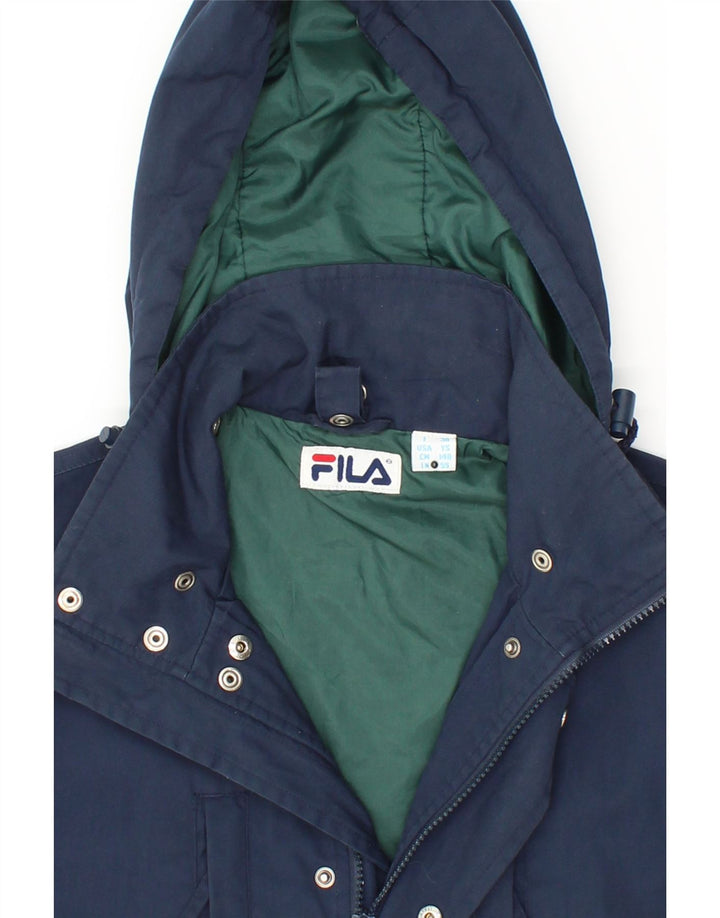 FILA Boys Oversized Hooded Windbreaker Jacket 9-10 Years Navy Blue Vintage Fila and Second-Hand Fila from Messina Hembry 