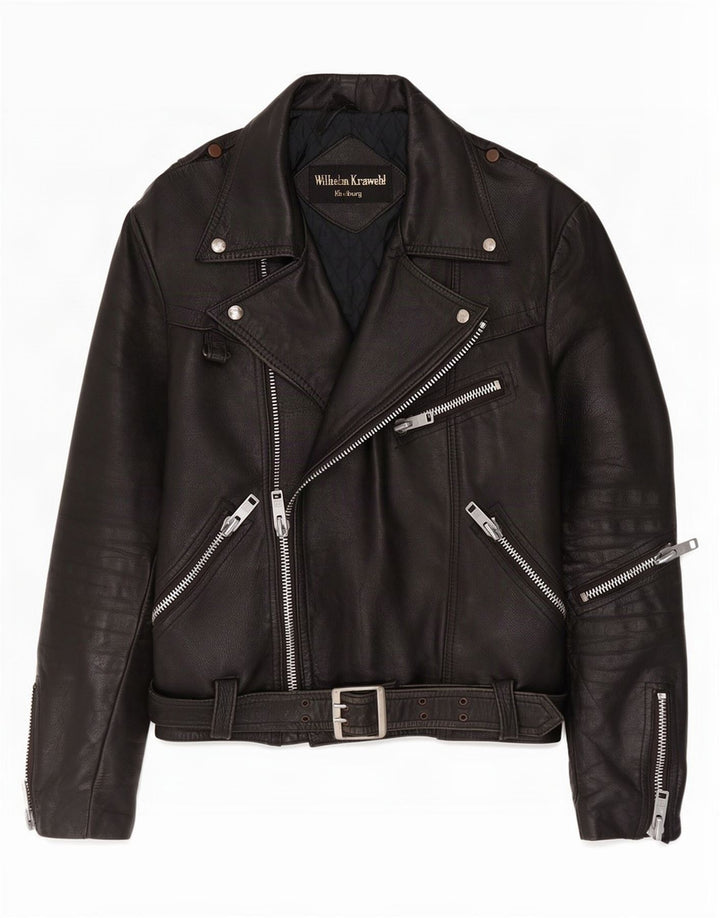 Wilhelm Krawehl Mens Leather Biker Jacket EU 50 Medium Black