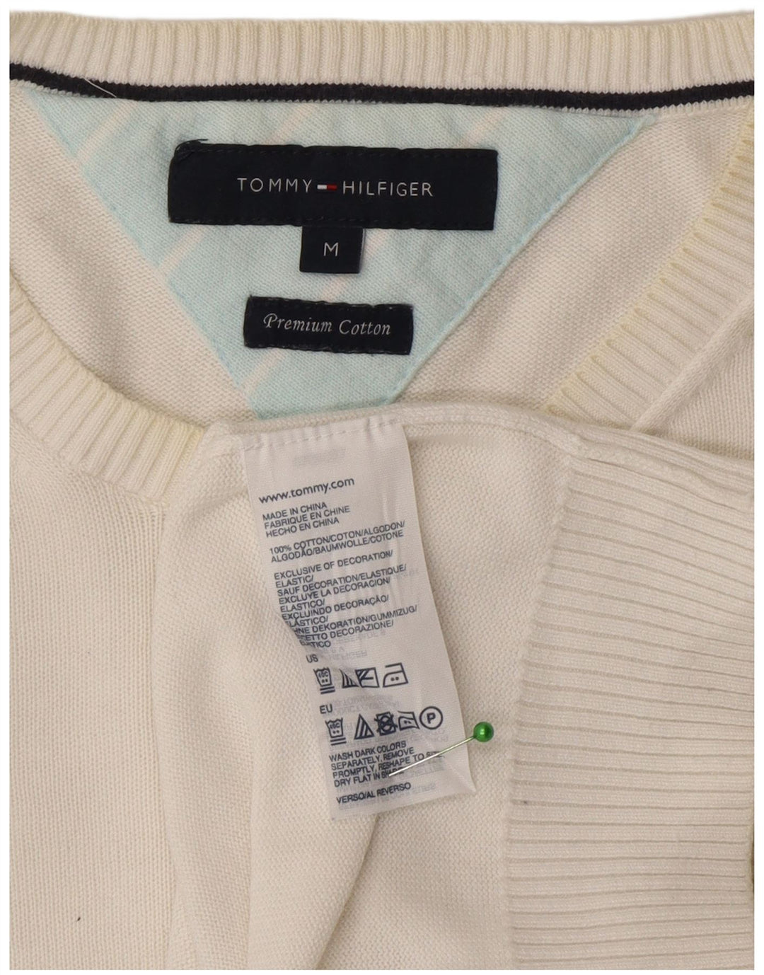 Tommy Hilfiger Mens Crew Neck Jumper Sweater Medium White Cotton