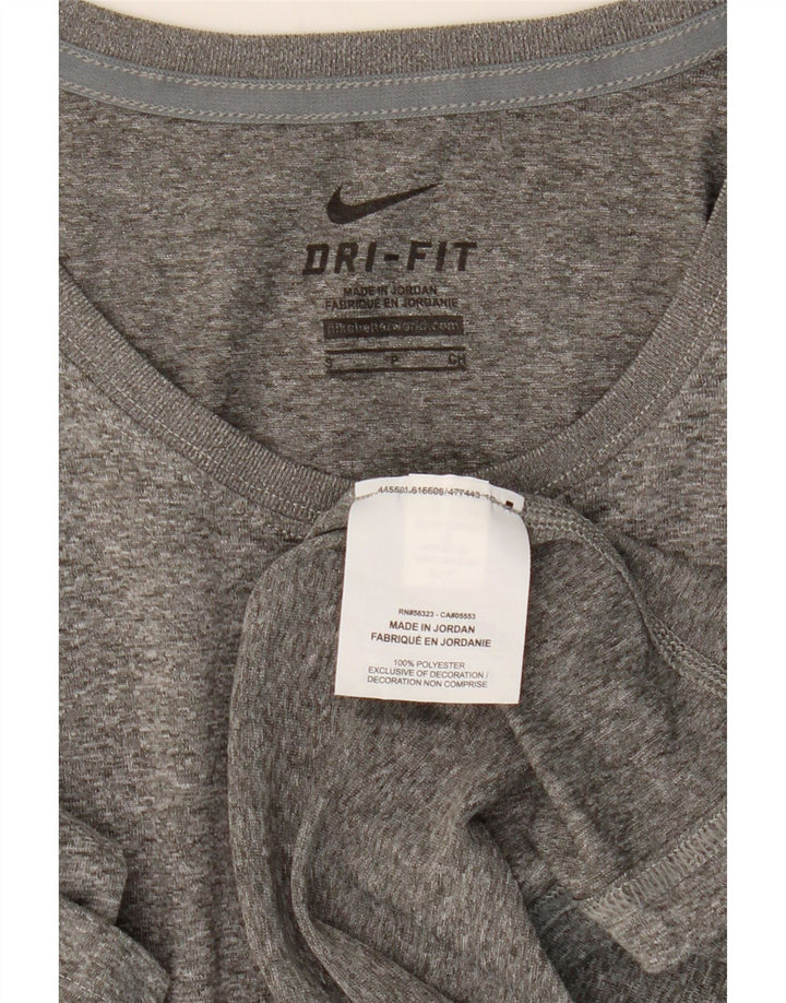 NIKE Womens Dri Fit Top Long Sleeve UK 10 Small Grey Flecked Polyester