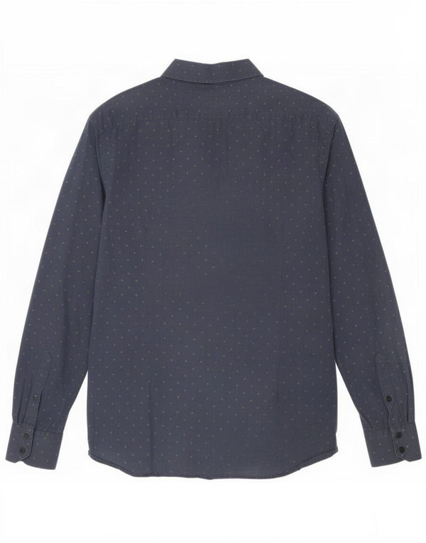 Ted Baker Mens Shirt Size 4 Large Navy Blue Spotted Cotton
