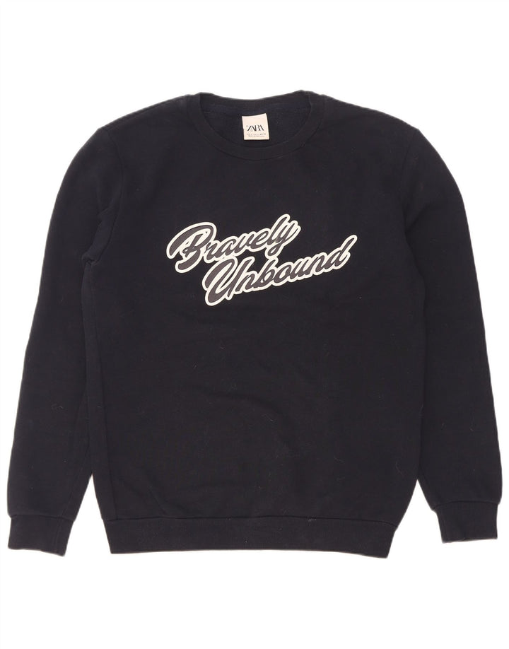 Zara Mens Graphic Sweatshirt Jumper Small Navy Blue Cotton