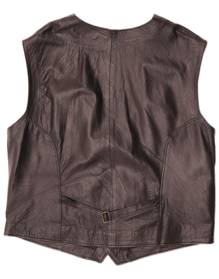 Vintage Mens Leather Waistcoat Large Black Leather