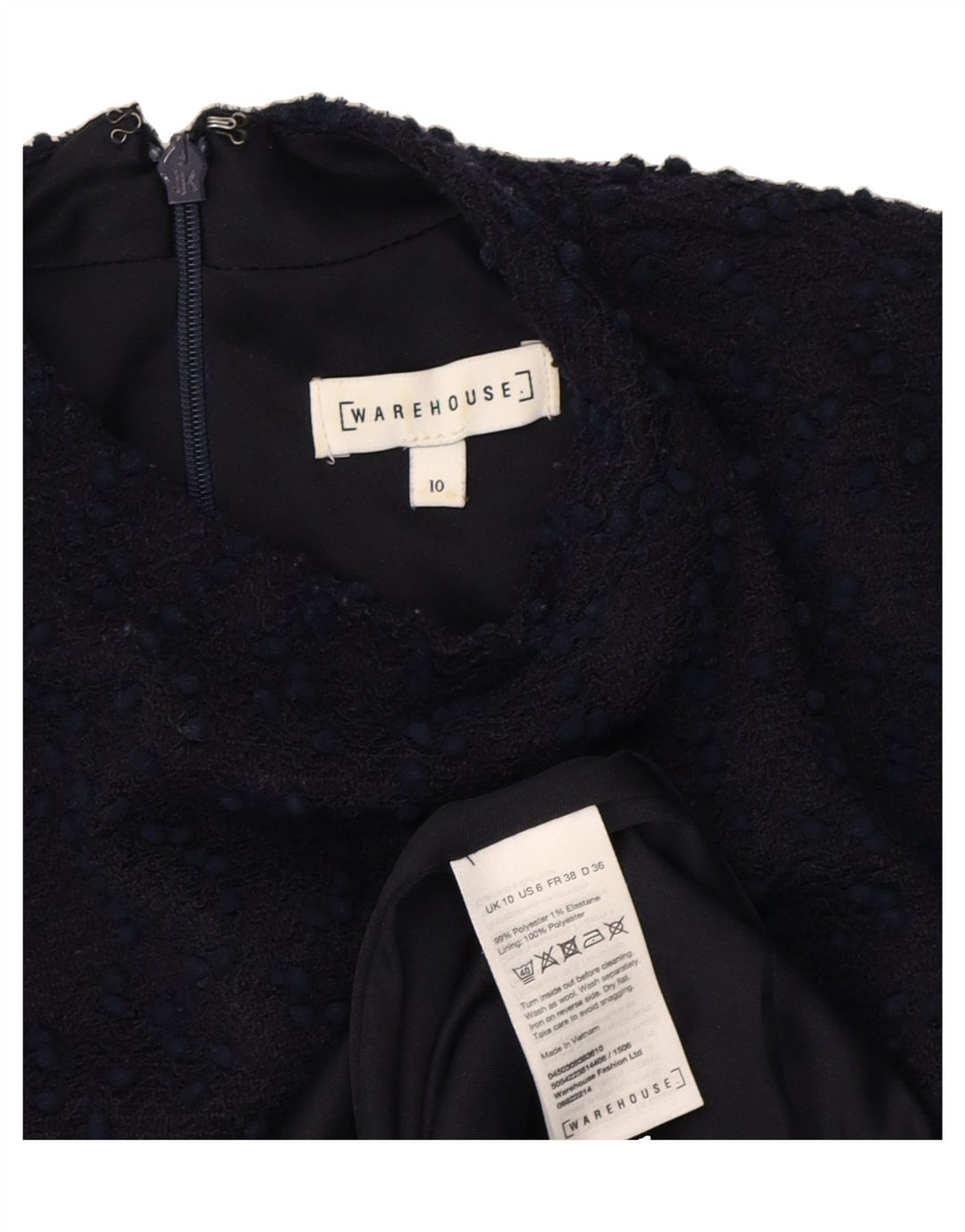 WAREHOUSE Womens Basic Dress UK 10 Small Navy Blue Polyester Vintage Warehouse and Second-Hand Warehouse from Messina Hembry 