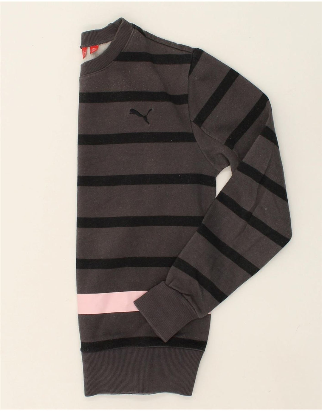 PUMA Mens Sweatshirt Jumper Small Grey Striped Cotton | Vintage Puma | Thrift | Second-Hand Puma | Used Clothing | Messina Hembry 