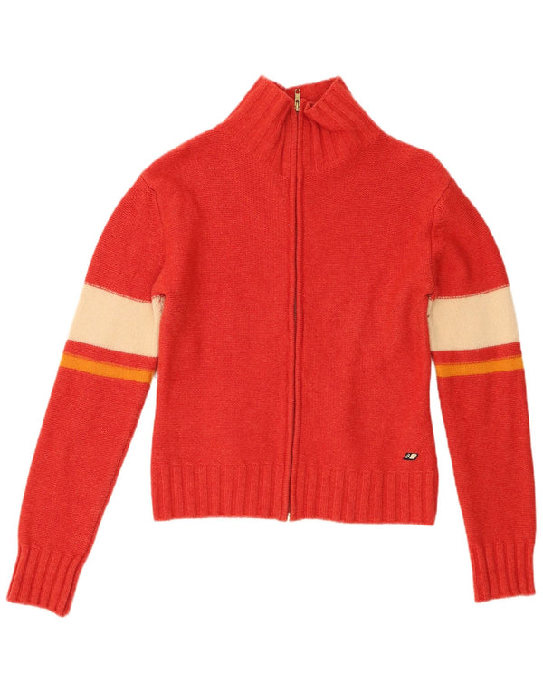 Asics Cardigan Femme Pull UK 10 Petit Rouge Colourblock Lambswool