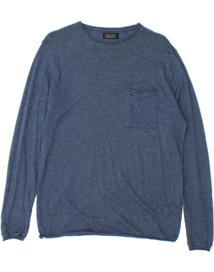 ZARA Mens Top Long Sleeve Medium Blue Polyester Vintage Zara and Second-Hand Zara from Messina Hembry 