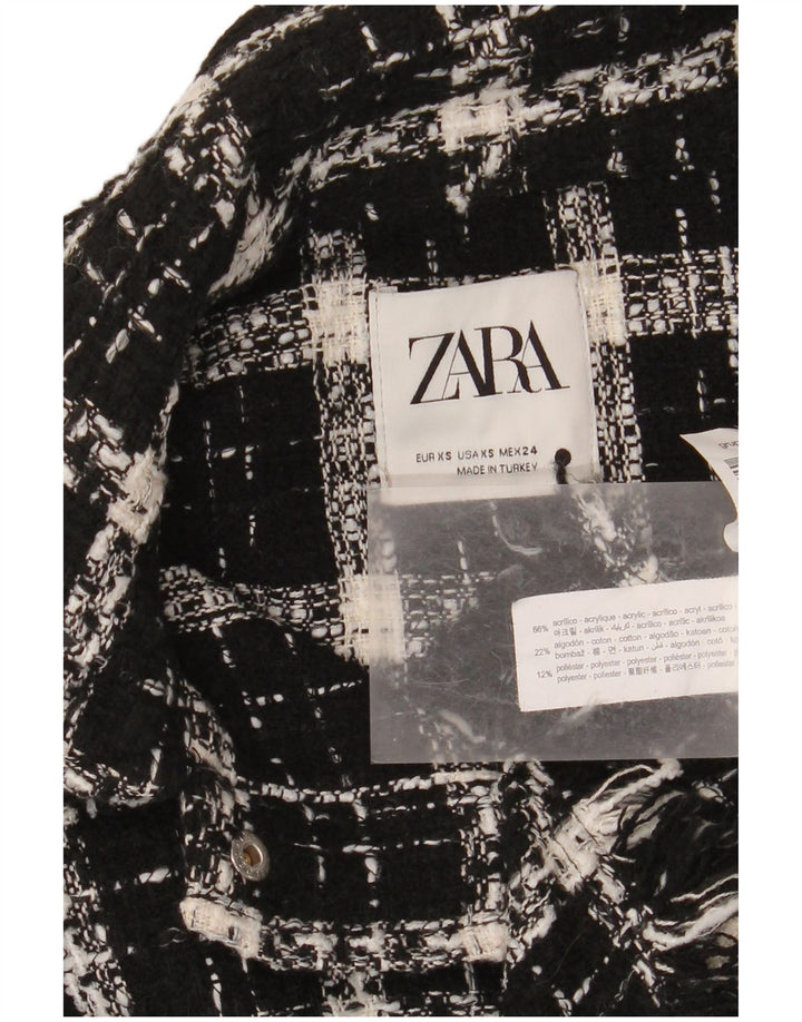 Zara Womens Longline Overshirt Oversized Shirt UK 6 XS Black Check Acrylic