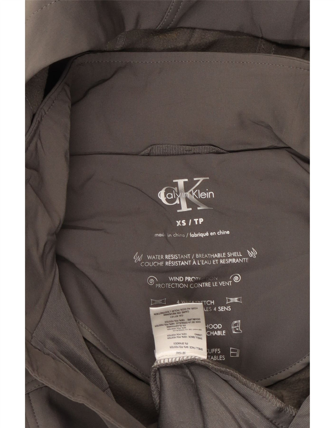 CALVIN KLEIN Womens Hooded Windbreaker Jacket UK 6 XS Grey Polyester